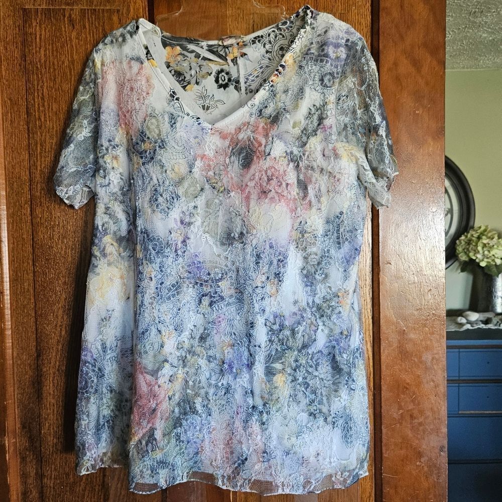 Brittany Black Women's‎ White Black Yellow Pink Lace Overlay Flower Print Top S